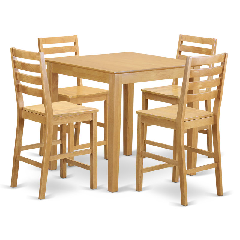 5 Piece Counter Height Pub Set Includes a Square Dining Table and 4 Kitchen Dining Chairs, Oak