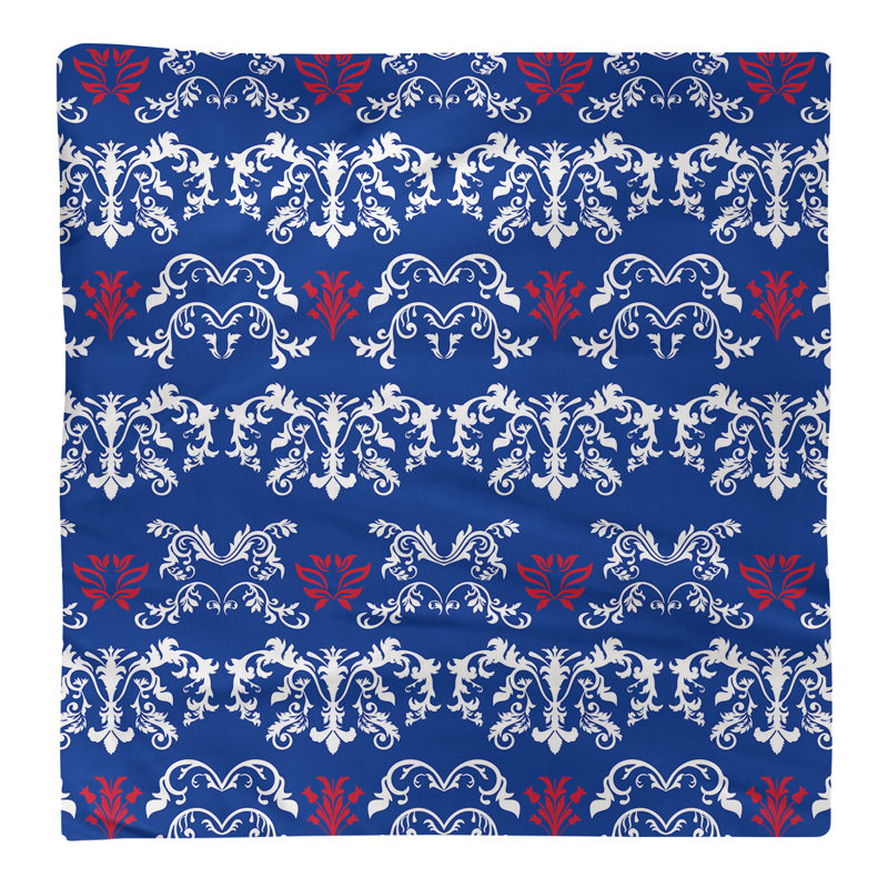 Damask Square Napkin, White/Blue/Red, Cotton, 22" W x 22" L