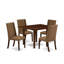 L'ensemble de table de salle à manger 5 pièces comprend une table de salle à manger rectangulaire avec Dropleaf et 4 chaises rembourrées en tissu de lin brun, acajou-106903458-116853676-116853677