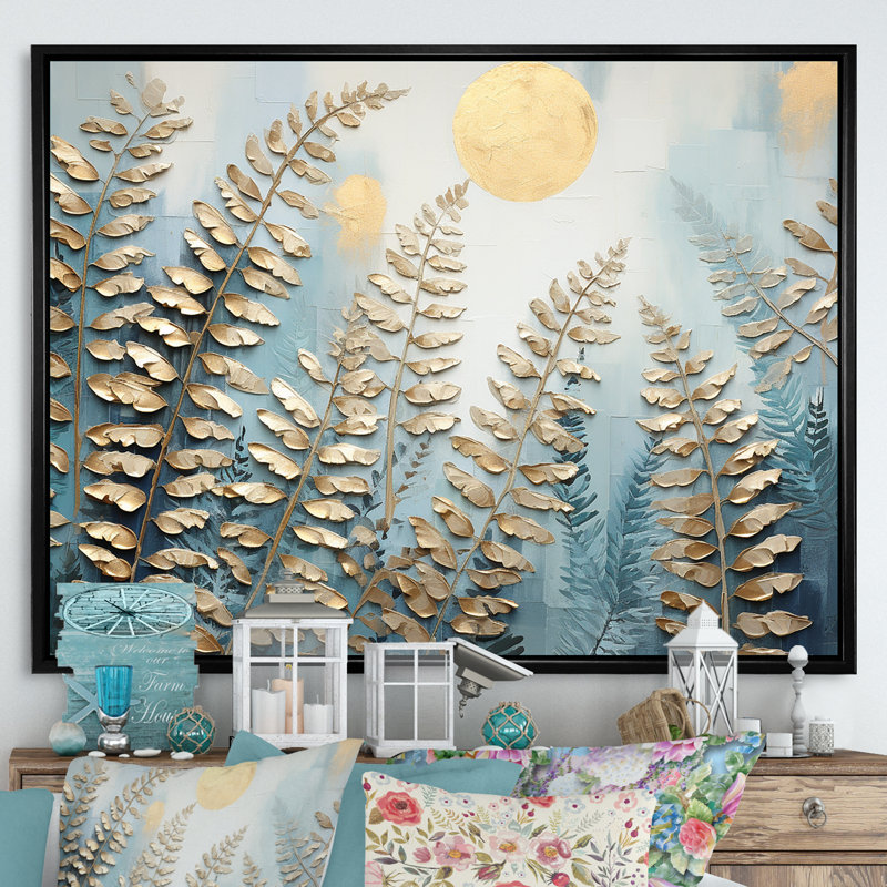 Golden Ferns Silent Gracefulness sur toile, Cadre flottant noir, H 16 po x l 32 po x P 0,5 po
