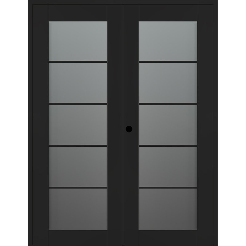Portes doubles en bois manufacturé et en verre Avon 5 Lite, 60" W х 80" H, Noir mat, Droite