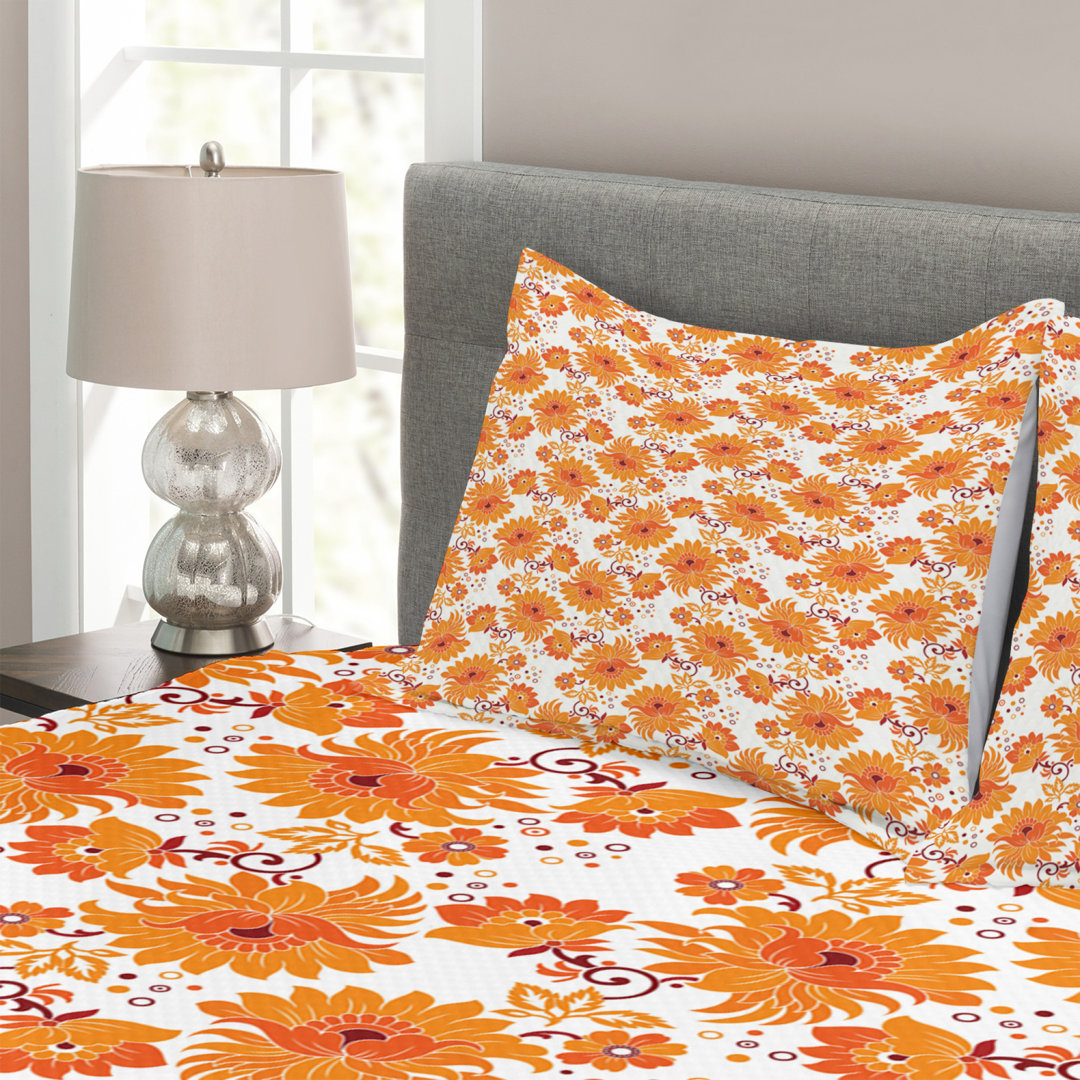 Gestepptes Bettdecken-Set, Alte Damast Traditionelle, Orange, Orange Marigold Maroon