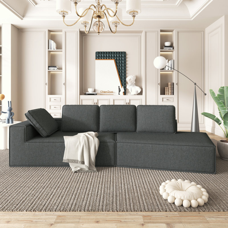 Canapé-lit de style méridienne moderne et élégant de 125,2 po avec lignes épurées pour le salon Cohlier, Gris chenille