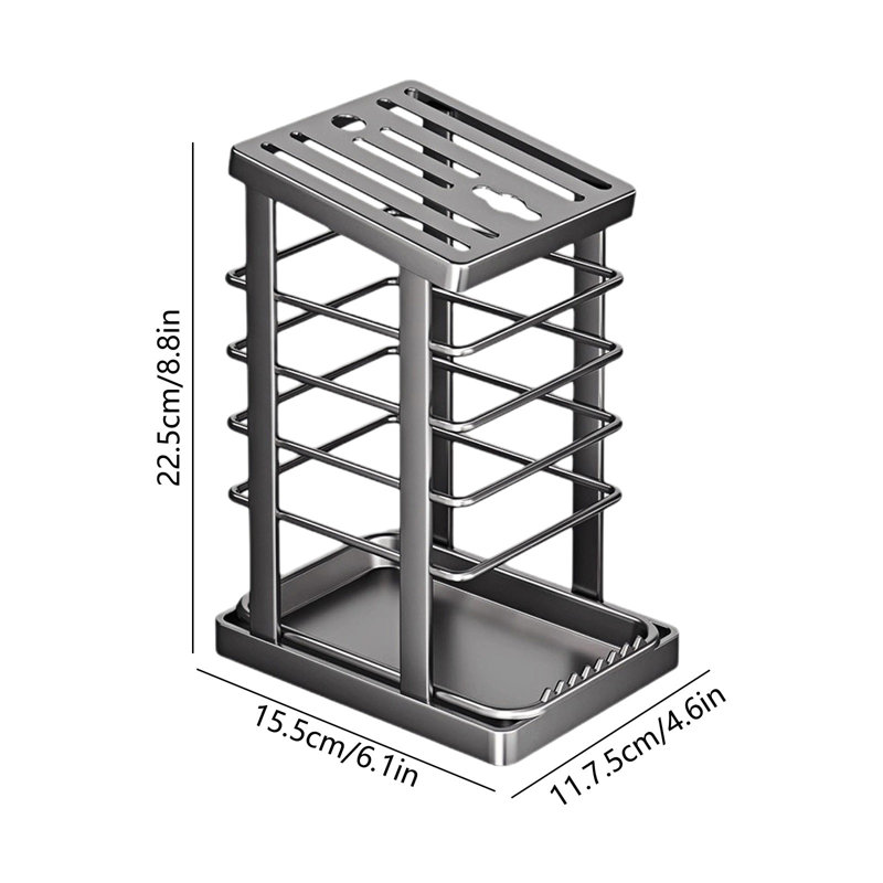 Étagère de rangement de couteaux de cuisine avec égouttoir de comptoir intégré, Gris