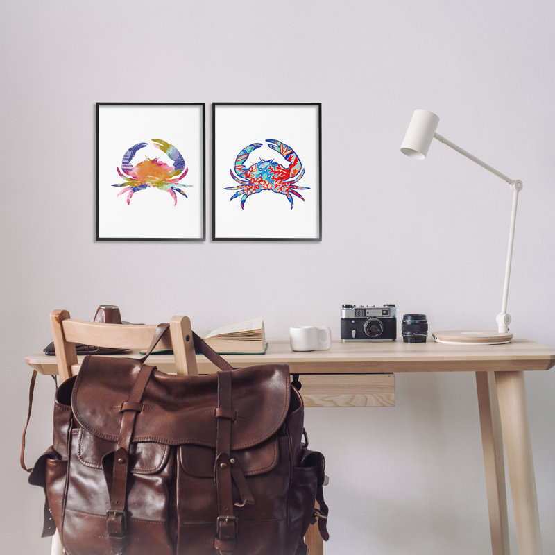 «Colorful Crab Silhouette», ensemble de 2 giclées encadrées par Lisa Nohren, H 14 po x l 11 po, Giclée encadrée noir minuit
