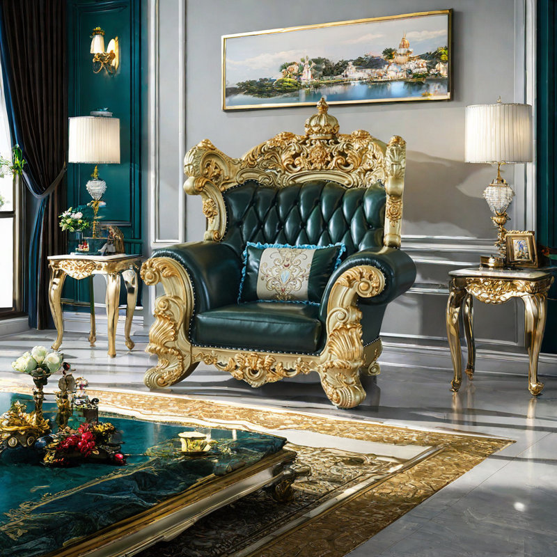Fauteuil haut de gamme en cuir véritable touffeté de 59,8 po European