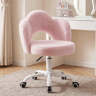 Tabouret de coiffeuse avec dossier en fourrure et pieds dorés