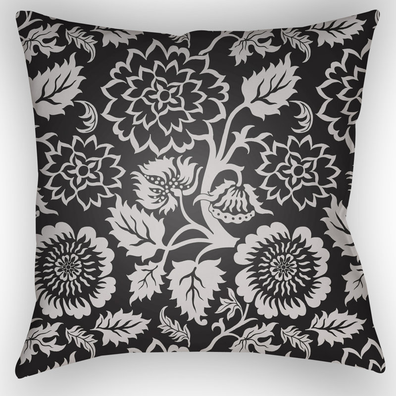 Moody Floral Floral Throw Pillow, Black, 22" H x 22" W x 1" D
