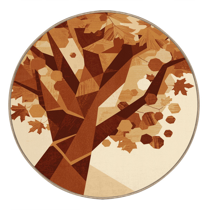 Tapis à motif géométrique beige moelleux et moelleux en érable Scott, Rond 3 pi