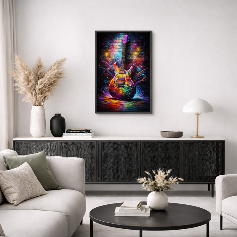 Œuvre d'art de style rue de guitare électrique colorée, images de studio de musique moderne, impression sur toile encadrée