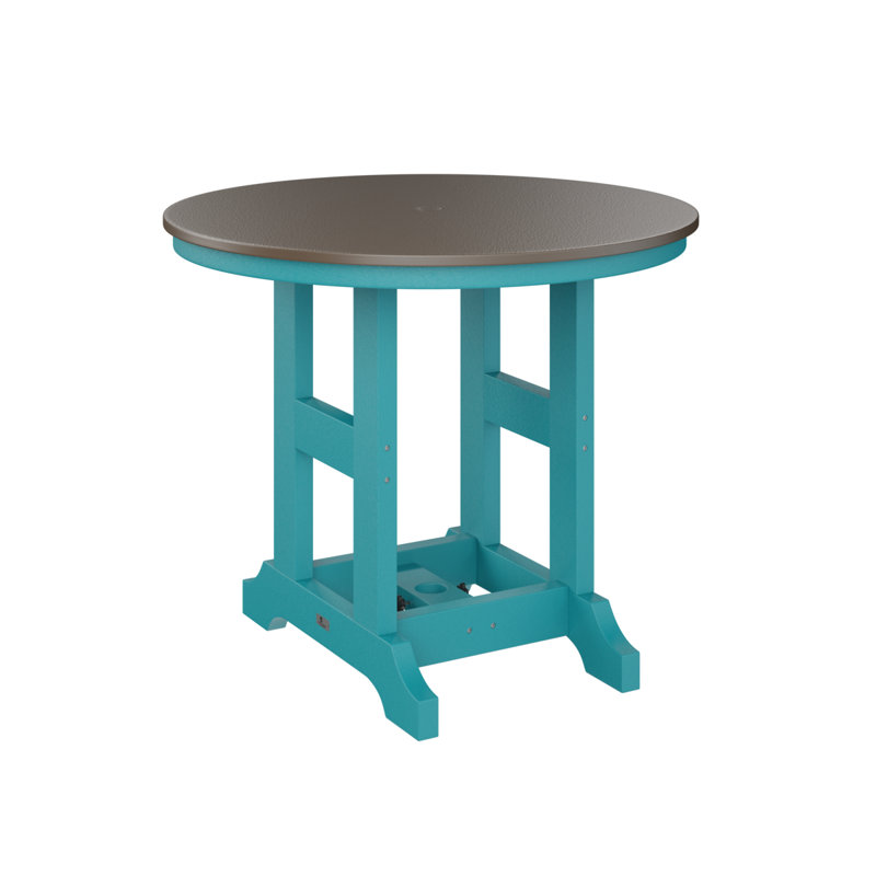 Berlin Gardens Garden Classic 38″ Round Dining Table, Hammered Top Bronze, 30.87" H x 38" W x 38" D, Aruba Blue