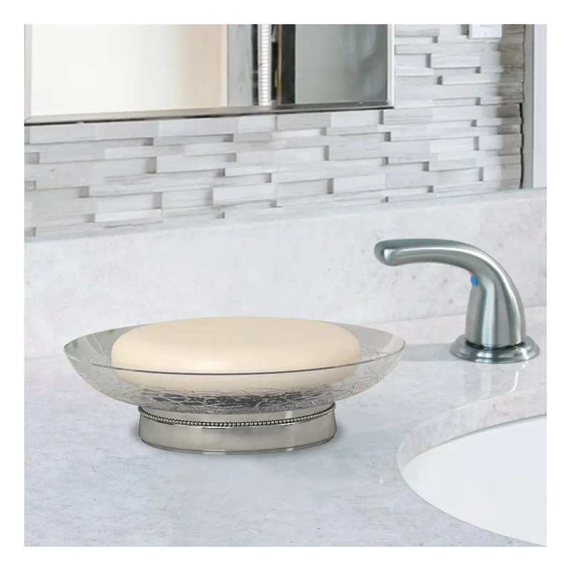 Porte-savon en verre gris acier avec base en métal pour comptoir de salle de bain et douche