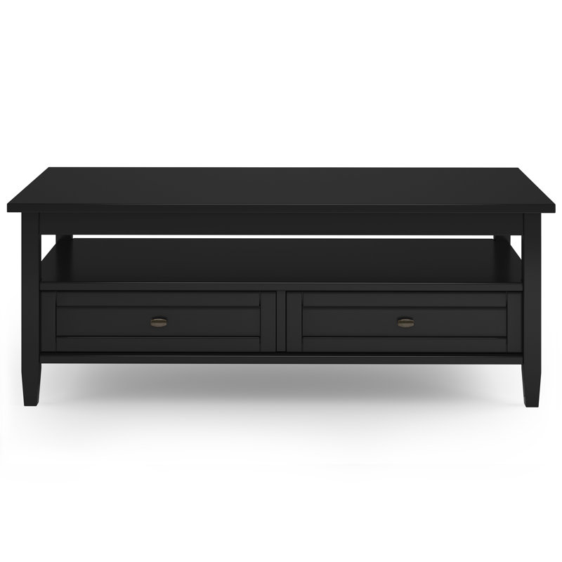 Warm Shaker 48"W Solid Wood Transitional Coffee Table with Storage Drawers and Open Shelf, Black