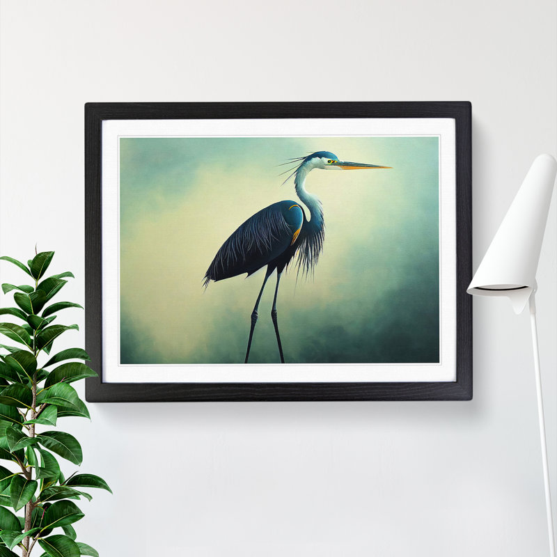 Five Star Heron Bird - Single Picture Frame Painting, 34cm H x 46cm W x 2cm D, Black
