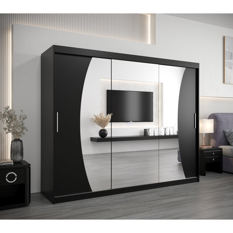Atheana 3 Door Manufactured Wood Wardrobe, Black Matt/Artisan Oak