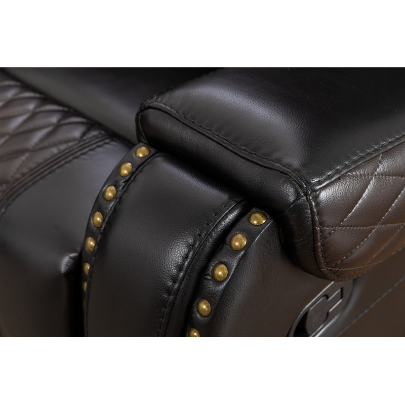 Ilia 96.8" Wide 3 - Piece Vegan Leather Power Reclining Sectional with Console Storage & Cup Holder, Black Faux Leather