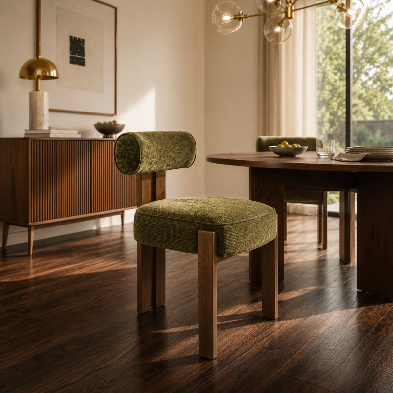 Chaises de salle à manger rembourrées modernes avec pieds en bois massif, Vert, Brun