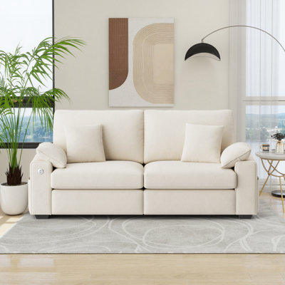 76.4'’ Wide Modern Upholstered Sofa with Storage and USB Charging Port