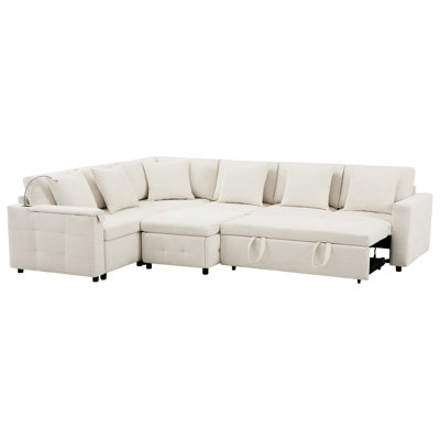 Lit modulaire coulissant 117 * 90 po avec table rabattable, lampe de lecture et de type C, rangement, 6 coussins, look, chenille, combinaison pour la maison moderne, conception modulaire en chenille, charge réglable