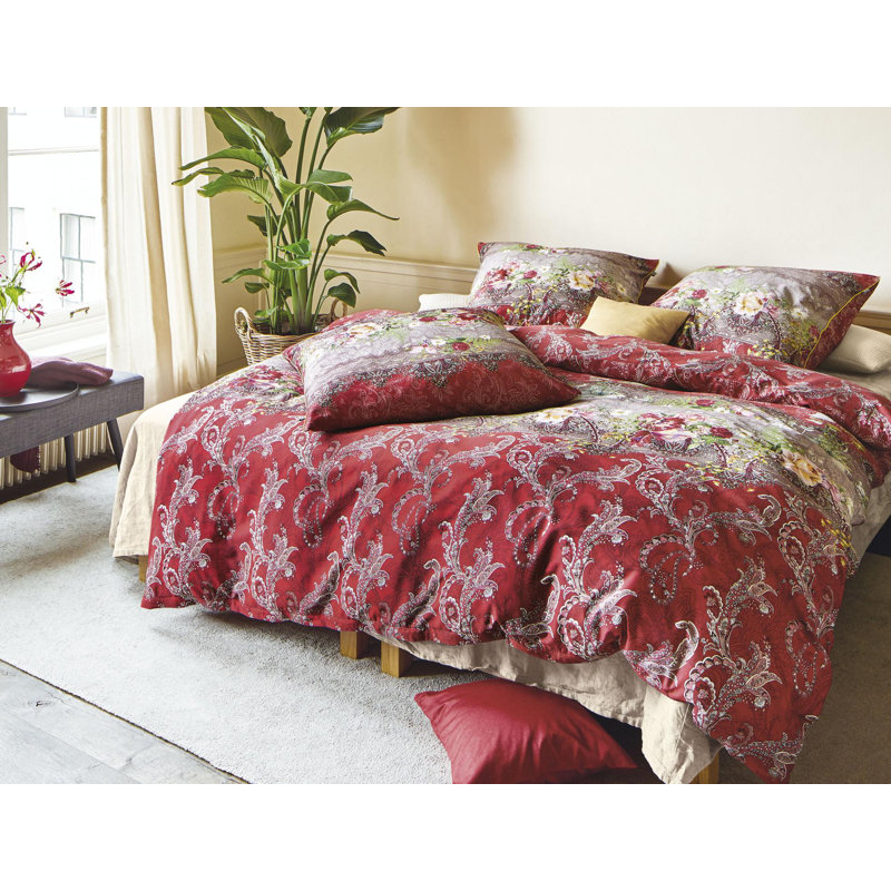 Glamour-K Red Cotton Reversible Modern Contemporary Duvet Cover Set, 155 x 220cm Duvet Cover + 1 Pillowcase (80 x 80)