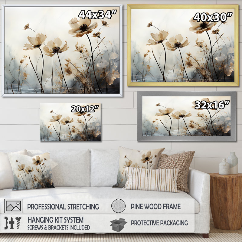 «Jade Flowers Field Enchantment» sur impression sur toile, Cadre simple argenté, H 34 po x l 44 po x P 1,5 po