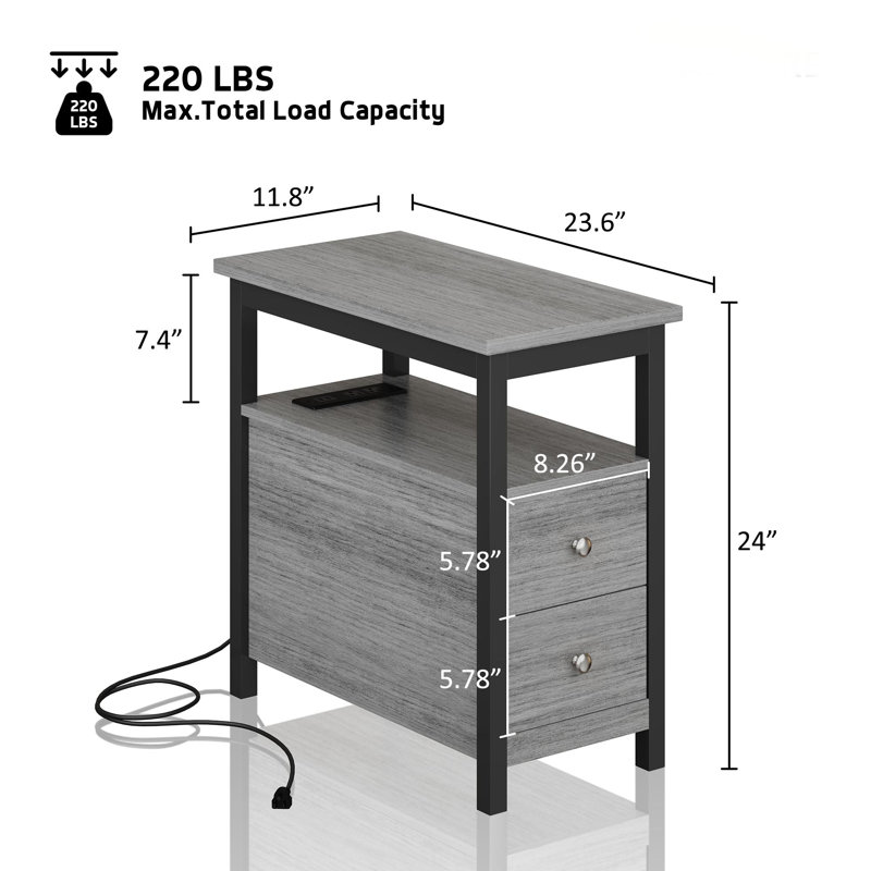 Rovanio Solid Wood Top End Table Set, Black/Gray
