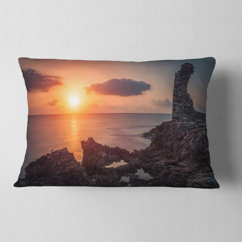 Coussin décoratif imprimé Ruines antiques d'Afrique au bord de la mer, 12 po x 20 po, Rectangle