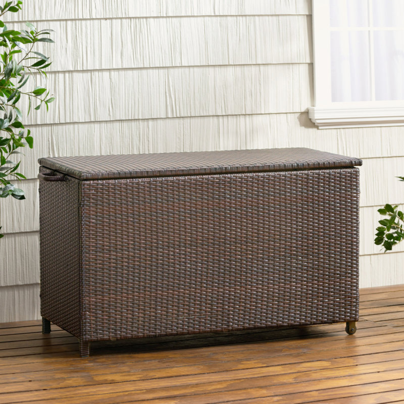 Stylish Wicker Cushion Storage Cabinet For Outdoor Use, Ideal For Patio And Yard Organization.