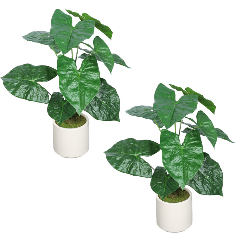 30 "plante tropicale artificielle feuille d'alocasia avec pot blanc 2pc / ensemble