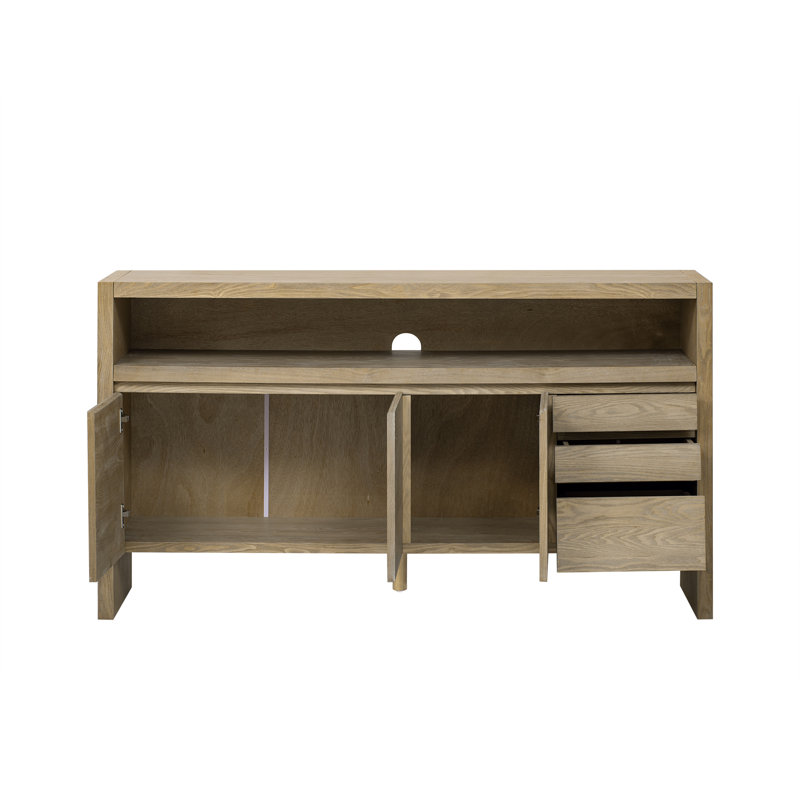 Buffet 60 "à 3 portes avec 3 tiroirs - Buffet moderne en placage de frêne massif, Naturel