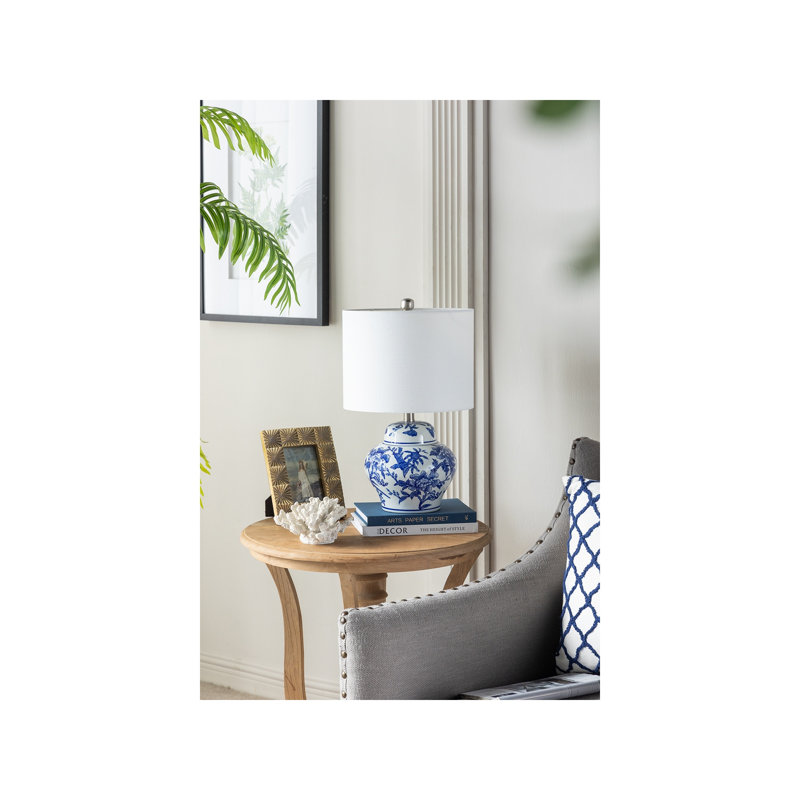 Lampe de vase en céramique bleue et blanche de 12 x 19,3 pouces