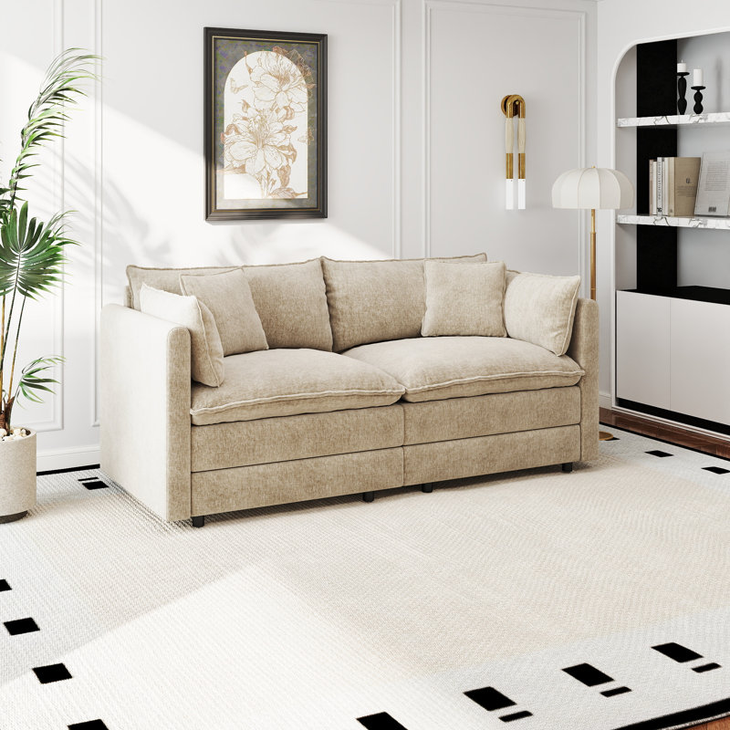 Canapé en chenille moderne, couleur café, 2, H 33,85 po x l 77,16 po x P 35,82 po