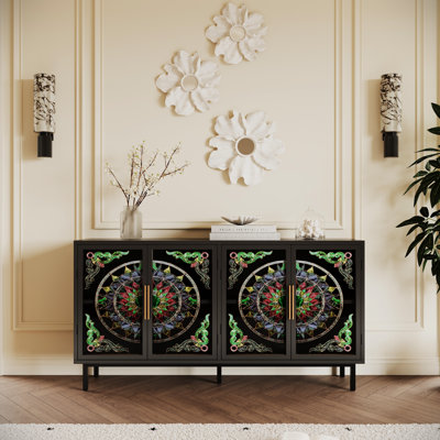 Buffet décoratif 60,3 "avec cadre en vitrail et fer en métal, ajoutant de l'élégance aux espaces de chambre à coucher, de salon ou de salle à manger de style antique convenant à la conservation des livres de table dans le salon
