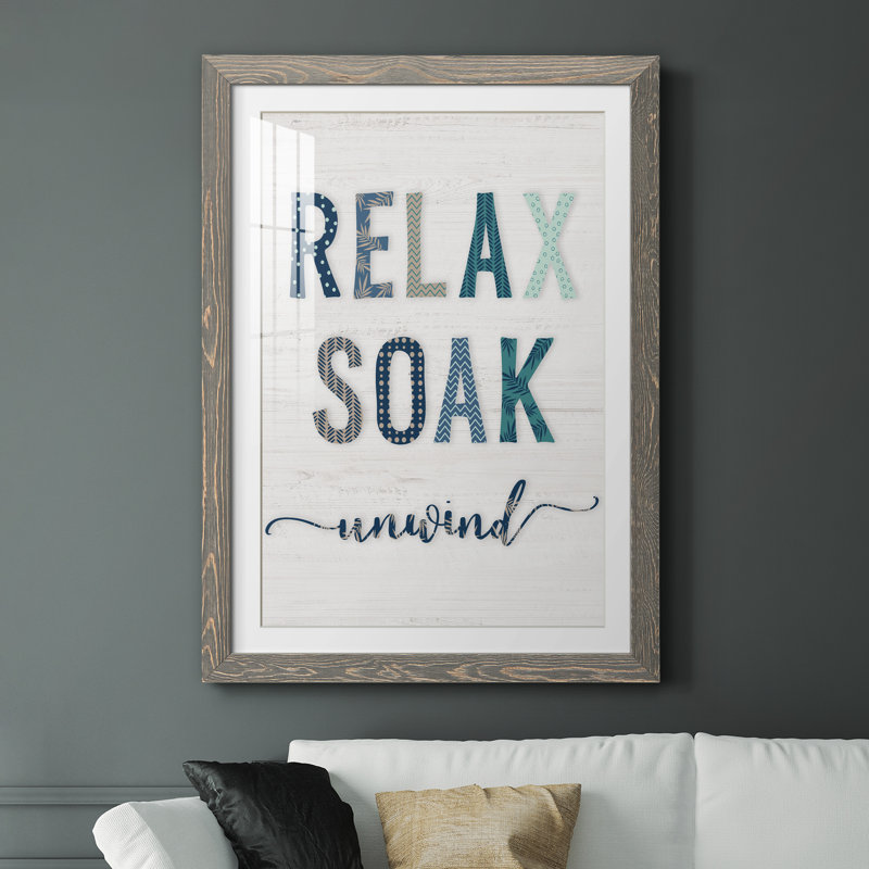Relax Soak Unwind - Peinture encadrée, Cadre en papier gris, H 37,5 po x l 27,5 po x P 1,5 po