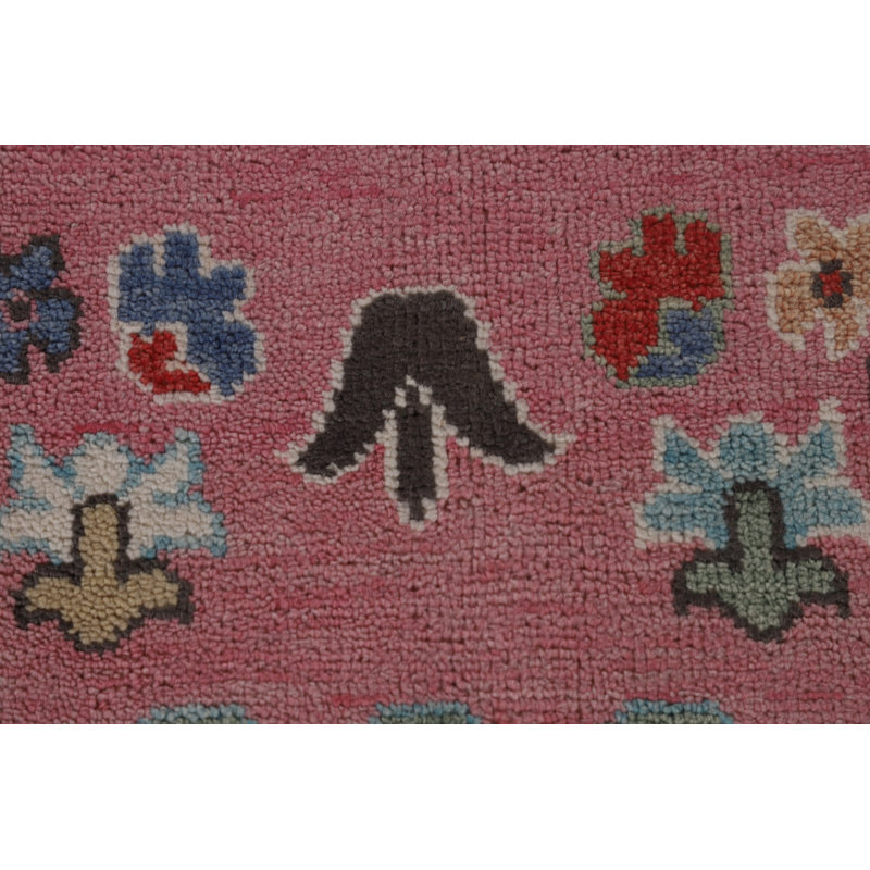 Tapis oriental rose grand fait à la main Oushak 10 x 14