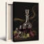 Carafe en cristal et verres avec feuilles de raisin sur toile noire-1340122427