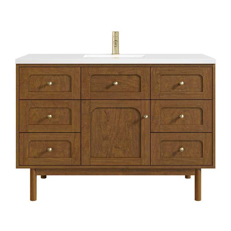 Laurent 48" Single Bathroom Vanity Set, White Zeus, Single-Hole, Honey Brown