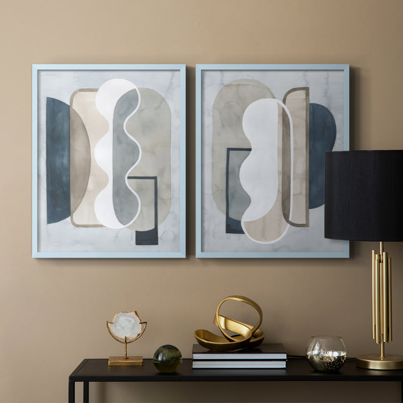 Shapes and Shadows I-Premium, reproduction encadrée prête à accrocher - aucun clou requis - aucun clou requis, Bleu