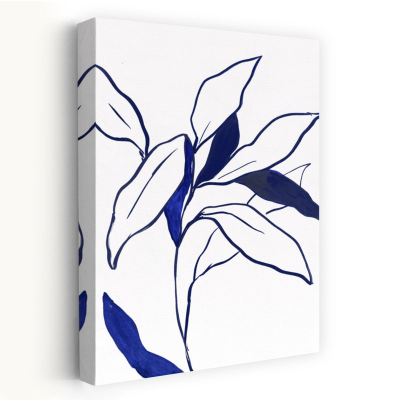 Indigo Lilly, nature florale et botanique, bleu moderne, dessin au trait, minimaliste Moderne, H 36 po x l 24 po