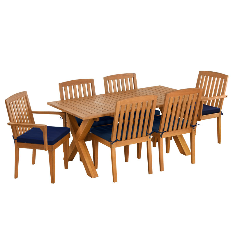 Brittenham 6 - Person Wood Patio Dining Set with Rectangular Table, Blue