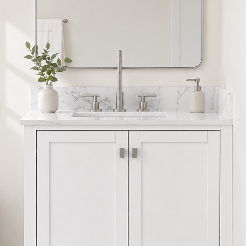 21.25 Inch White Engineered Stone Side Splash Replacement for Bathroom Vanity Top