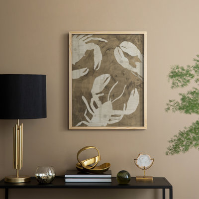«Woodgrain Crustaceans II», reproduction encadrée - bois massif