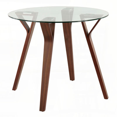 Folia Mid-Century Modern Round Dinette Table – Walnut Wood & Clear Glass