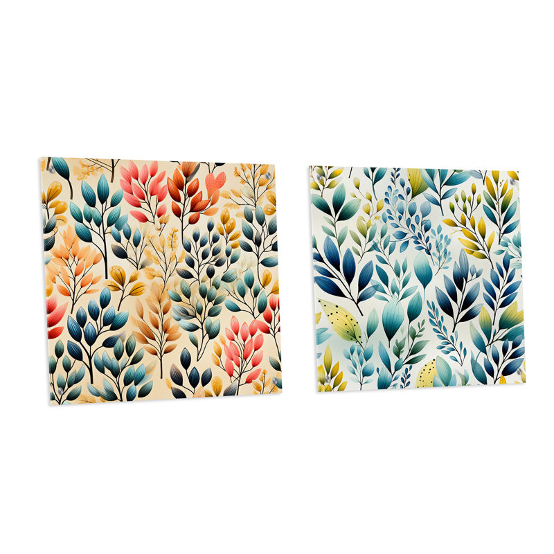 Aquarelle, feuillage, motif botanique, H 16 po x l 33 po