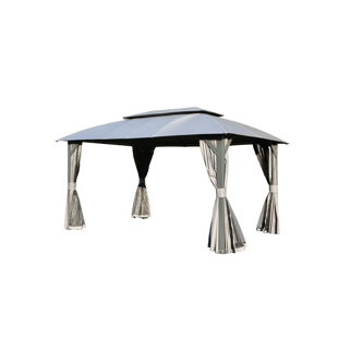 Pavillon de jardin 10 pi x 14 pi, pavillon de jardin extérieur avec toits doubles, rideaux d'intimité, moustiquaires, auvent de tente de fête en métal robuste