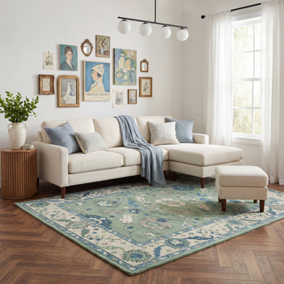 Junibrae Farmhouse Floral Handmade Wool Indoor Area Rug