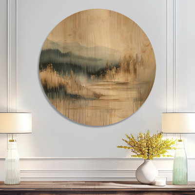 Lac Misty Mountain - Paysage bleu - Tableau rond en bois