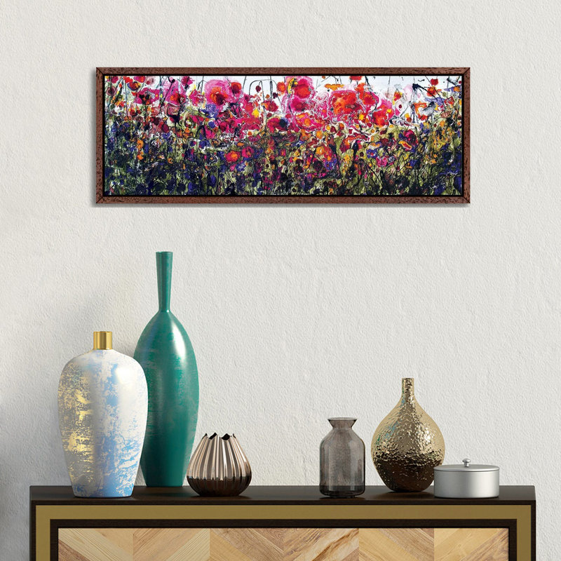 Italian Landscape X by Donatella Marraoni - Panoramic Print on Canvas, 30.48 cm H x 91.44 cm W, Classic Brown Wood Framed