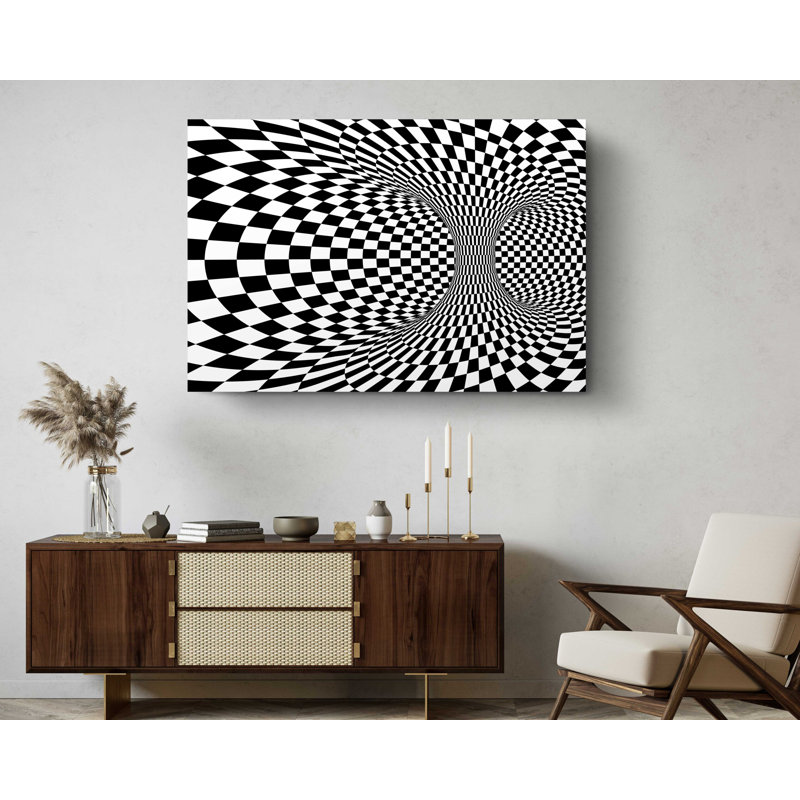 Chess Board Vortex Pattern Optical Illusion On Canvas Print, 30" H x 45" W x 1" D