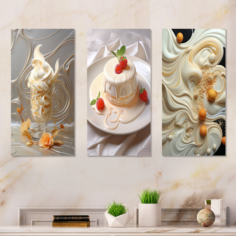 Panna Cotta Creamy Desert - Ensemble de 3 desserts muraux en métal, H 28 po x l 36 po